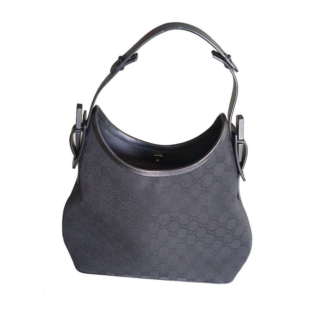 Gucci GG Canvas Wooden Accent Hobo Bag Black
